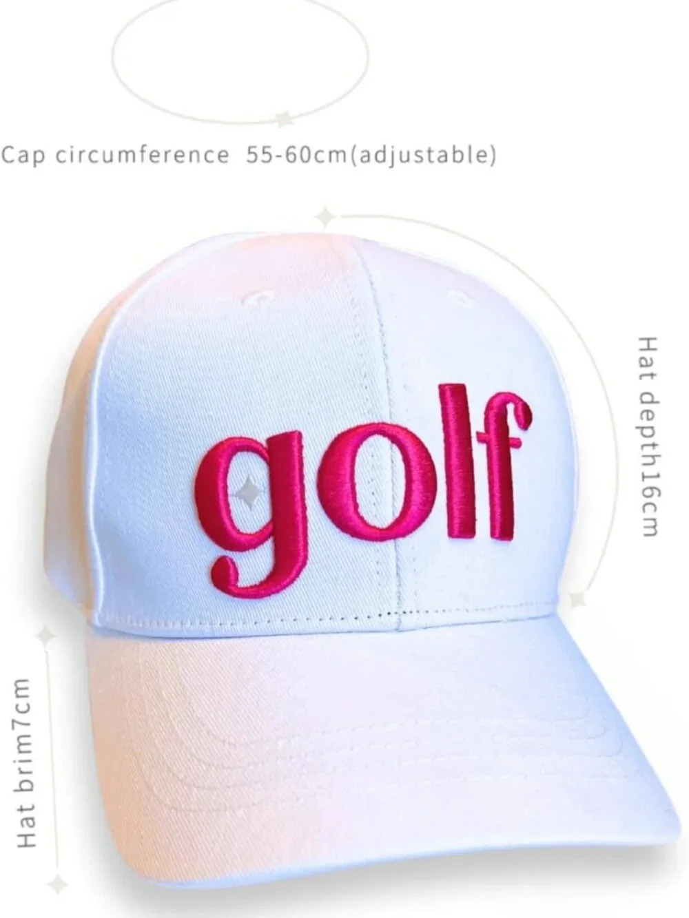 Trendy Women's Golf Hat - White Ballcap with Pink Accent, Adjustable & Cute Golf